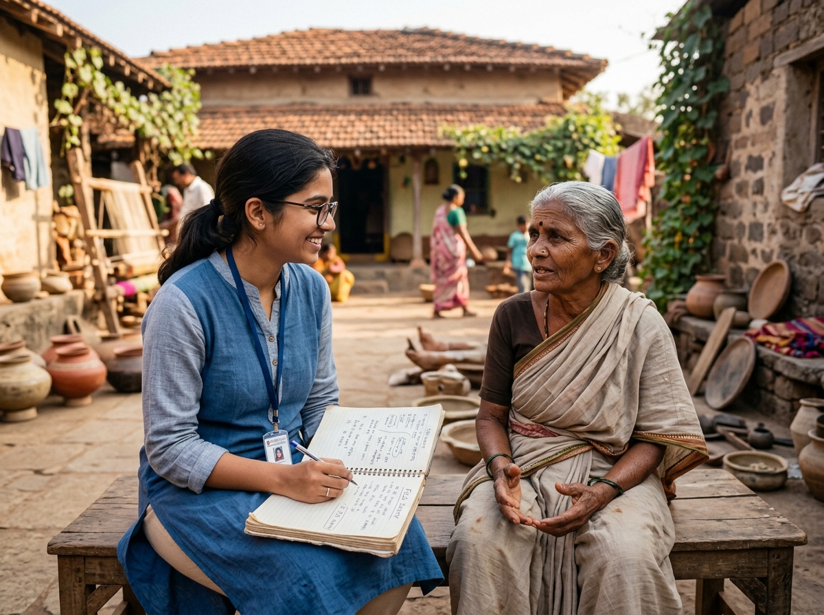 Student interviewing village elder